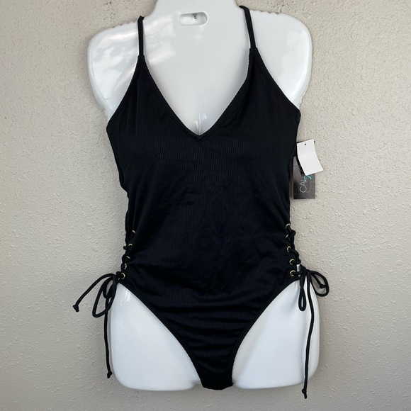 NWT California Waves Black One Piece Swim Suit Size M - Picture 1 of 6